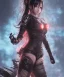 Placeholder: Detailed cute anime Kunoichi female demon looking behind her creepily in a fire ,bodysuit, intricate details, full body portrait, keep head in frame, slight smile, black Japanese motif, concept art, highly detailed, digital painting, concept art, sharp focus, illustration, art by Yoji Shinkawa, WLOP and greg rutkowski and alphonse mucha and artgerm and yanjun Chen and Junji ito and Makoto Shinkai, HDR, octane render