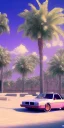 Placeholder: 1980's aesthetic vaporwave palm trees with spheres and car