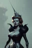 Placeholder: Rita Hayworth as evil queen in black leather, leather, busty, cleavage, angry, stern look. character design by cory loftis, fenghua zhong, ryohei hase, ismail inceoglu and ruan jia. unreal engine 5, artistic lighting, highly detailed, photorealistic, fantasy