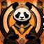 Placeholder: stylized panda queen in the style of tarot and art deco, orange and black colours