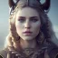 Placeholder: long haired viking woman, 4k, portrait of a beautiful woman, facial war paint detail, ambient detail, depth of field, crystalized complimentary colors, warrior, atmospheric, realistic, unreal engine, lighting, octane render, proportional,