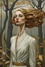 Placeholder: Streamline moderne woman windblown hair, 3D resin, trees leaves carel weight andrea kowch andrea kurti art deco