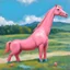 Placeholder: Big pink plastic toy horse.19th painting