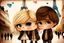 Placeholder: cute blonde blue eyed chibi girl and a brown haired brown eyed mexican chibi boy in love in Paris