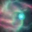 Placeholder: cosmos, metallic sky stars, sky blue light, blue light, green moons with neon rings, 8k resolution, detail