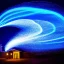 Placeholder: Icy Bright blue light painting at night of Electron Storm in the shape of vertigo kissing