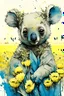 Placeholder: Portrait of An adorable big eyed Koala with a cown made of Eucalyptus on a field of Daffodils by Awwchang and James Christensen and CGSociety and Carne Griffiths and Minjae Lee, fun background, Lou Xaz