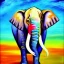 Placeholder: Dibujo al oleo de un elefante indio pintado con muchas nubes de colores estilo Vincent van Gogh