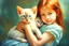 Placeholder: young red haired child lovingly cradles a sweet blue eyed Siamese kitten in her arms, the two of them exuding an air of peace and grace. Modifiers: Award winning photography fantasy oil on canvas photorealistic very attractive dynamic lighting fantastic view ultra detailed cinematic postprocessing VRay neon Iridescent aesthetically perfect facial features Tesselated