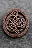 Placeholder: circular celtic knotwork brooch made of dark copper