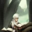 Placeholder: portrait of one single calm elf with white hair in brown suit reading a legendary book, fantasy character art, concept art, scribble style, somber, gloomy lighting, epic perspective, trending on artstation