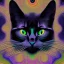 Placeholder: mystical black cat lays on a psychedelic colored mushroom