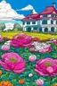 Placeholder: Drawing a landscape surrounded by flowers in the style of the influential school