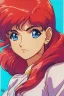 Placeholder: 1girl, retro anime, 80's, redhead,Portrait of beautiful woman, sparkling dark blue eyes,
