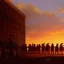 Placeholder: sunset on horizon, roman legion marching