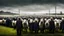 Placeholder: A long, single line of people wearing sheep heads waiting to vote for the next President of the United States, in the art style of Ralph Steadman, Seb Mckinnon, political satire, liminal spaces, dystopian, sinister, gore, morbid, horror, eerie, dark fantasy, HDR, UHD, TXAA, 16k, impressionism, dadaism, surrealism.