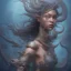 Placeholder: sango fantasy, fantasy magic, intricate, sharp focus, illustration, highly detailed, digital painting, concept art, matte, artgerm and paul lewin and kehinde wiley, masterpiece sexy lips Asian afro lips black African lady body mermaid Dragon fish head blue space lady sea under water mermaid seaweed pyramid