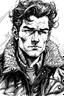 Placeholder: INK DRAWING by Enki Bilal and Luis Royo: Headshot portrait of a gorgeous 20-year-old Italian male pilot, WWII bomber jacket with furry collar = intricate details, monochrome comic book style, sharp image, high contrast, UHD, 4k