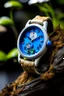 Placeholder: "Design a Smurf Watch that takes inspiration from the natural world of the Smurfs, with a wooden watch face featuring forest motifs, mushrooms, and tiny critters."