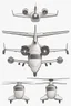 Placeholder: ideation aeroplane airmed inspired by shark with side view, quarter view and front view