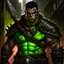 Placeholder: Male, orc, dark hair, gladiator, shield, spear, cyberpunk