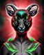 Placeholder: Comic book art style black lamb with red eyes, contrasting green meadow, cartoonist, digital portrait, dark fantasy, black iridescent skin, holographic, shiny, PVC texture, wet look, anime, gothic