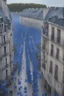 Placeholder: Dystopian French city with wmpty streets filled with blue flags