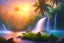 Placeholder: island waterfall palms twigs bubble spring sunset rainbow