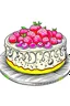 Placeholder: an outline of a cheesecake with berries on top , white background, sketch style, full body, only use outline, smooth lines, clean line art, white background. No shadow clear and well defined .