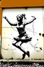 Placeholder: having fun dancing young woman drawing banksy