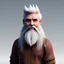 Placeholder: dungeons and dragons dwarf with white hair and beard wearing normal clothes