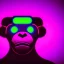 Placeholder: A beautiful portrait of a cyborg monkey purple neon color scheme, high key lighting, volumetric light high details psychedelic background