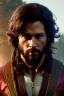 Placeholder: Human Male Druid character, muscular, brown hair, long hair, wild hair, yellow eyes, scars on body, waist up portrait, 4k resolution, intricate details, ornate details, soft lighting, vibrant colors, retroanime, masterpiece, natural background, realistic