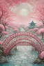 Placeholder: A light rosy pink mystical maze with a bridge painted by Zhang Lu