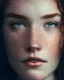 Placeholder: A close-up portrait of a woman with a cascade of freckles, resembling a constellation of stars across her face, highlighting the enchanting beauty of her natural features.