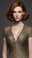 Placeholder: mix christina hendricks molly quinn alexandra daddario, short haircut, tanned skin, dark background, mid shot, full body, neutral expression, buzzcut hair, ultra realistic, highres, superb, 8k wallpaper, extremely detailed, intricate, limited palette,