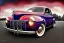 Placeholder: a true-to-life 1940 ford coupe, two-tone paintwork, classic hotrod wheels, pen and color marker, centered, intricate, extreme detailed, photorealism, center view, stylized random background, pivot on ford, painting by cheryl kelley