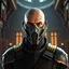 Placeholder: star wars bald male corellian jedi wearing gunmetal grey and black old republic armored flightsuit and breath mask with gold and metallic red trim inside the jedi temple, centered head and shoulders portrait, hyperdetailed, dynamic lighting, hyperdetailed background, 8k resolution, volumetric lighting, light skin, fully symmetric details