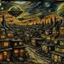 Placeholder: A black alien city with UFOs painted by Vincent van Gogh