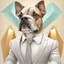 Placeholder: make one realistic business dog that is made of shapes and has a suit on looks a little like crystals with arms