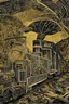 Placeholder: Insanely detailed intricately detailed meticulously detailed hyperdetailed black outline of a train on gold paper, high contrast, beautiful landscape, detailed full-color, nature, HD photography, Josan Gonzalez, Tishk Barzanji, Anne Dittmann, autoCAD