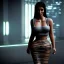 Placeholder: Kim Kardashian in a skirt with tattoos cyberpunk very detailed cinematic unreal engine photo realistic