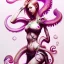 Placeholder:  Asian woman, leaning pose, octopus, pink short hair, latex suit, style <Yoji Shinkawa>, Bones, watercolor illustration by <agnes cecile> squid, intricate detail , portrait, high lighting, Gradient background, full body,