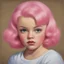 Placeholder: Jayne mansfield, enfant, cheveux roses, , elle est inquiete, style Margaret Keane