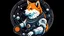 Placeholder: draw a Shiba inu dog with cybernetic modifications in a spacesuit as it flies through space with the logos of the biggest cryptocurrencies instead of planets