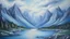 Placeholder: A realistic oil painting of majestic mountains with blue slopes and intricate details, capturing the essence of natural beauty., The mountains with blue slopes laugh and below in the water the fish cry and all the water is their tears