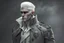 Placeholder: A white masculine human with medium white hair. A Lot of Battle Scars. Full body. Black Military Outfit. HD