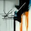 Placeholder: Minimal abstract oil painting of a falling person limbs sinew. Amongst concrete fragments brutalist architecture and hanging wires illuminated at night. In the style of Justin Mortimer and Phil Hale and Ashley Wood