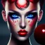 Placeholder: womans face with jawbreaker-eyes, redlicorice hair,