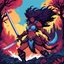 Placeholder: [psychedelic pixel illustration by Jannell Jaquays with Verve colour palette] Shaya Bloodfang, a fierce barbarian of the untamed wilds, charges into battle with unmatched ferocity. Armed with her blade and the instincts of a predator, she fights not just for survival but for vengeance. With a monstrous fiend on her trail, she faces her fate head-on, embodying the relentless spirit of the wild.